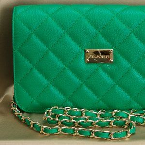 St John  Kelly Green Quilted Leather Cross Bag